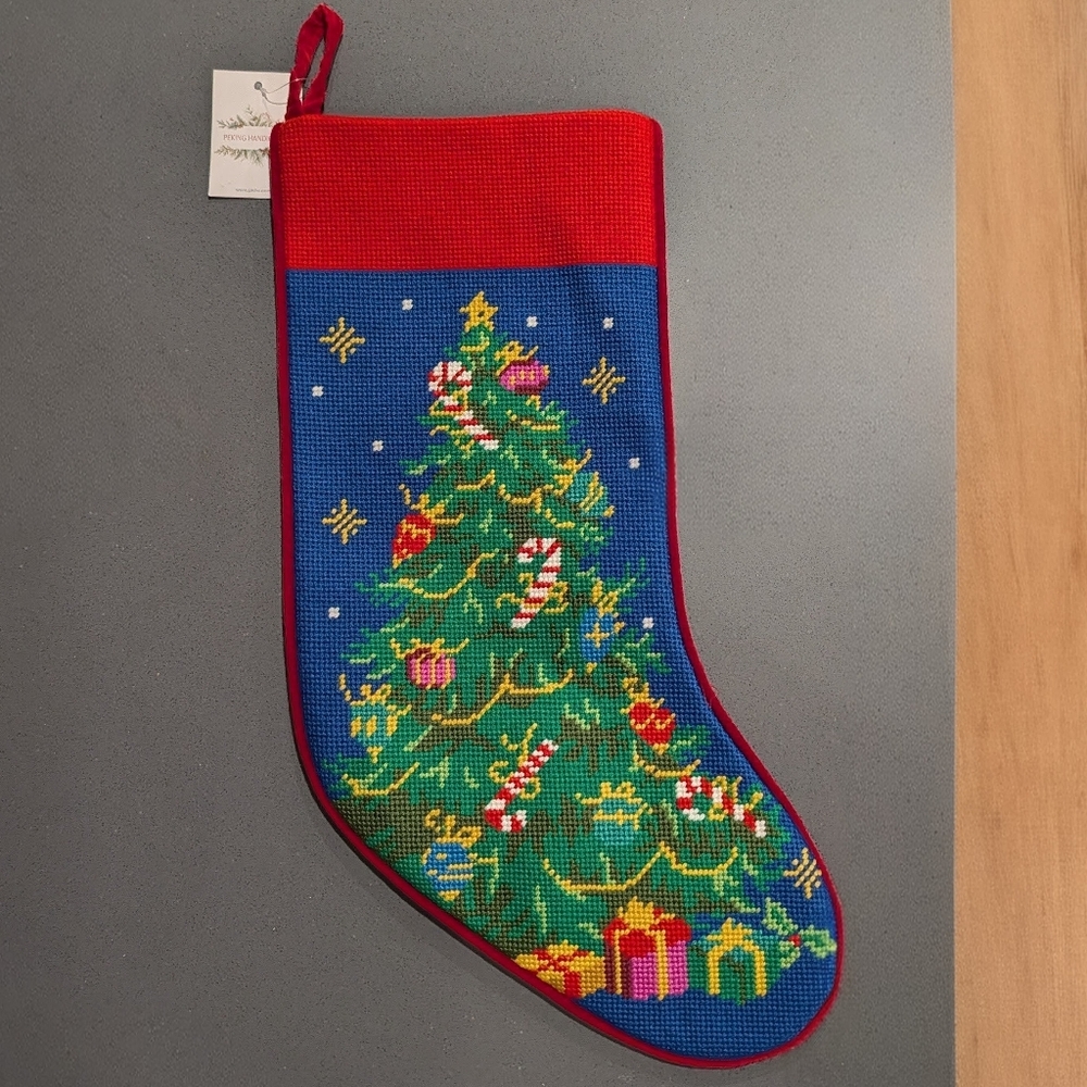 Peking Handicraft Embroidered Tree and Gifts Christmas Stocking - 11" x 18"